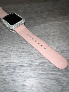 Rose Pink LV Engraved 42mm 44mm & 45mm Apple Watch Band