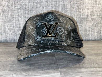 Black Repurposed LV Trucker Hat