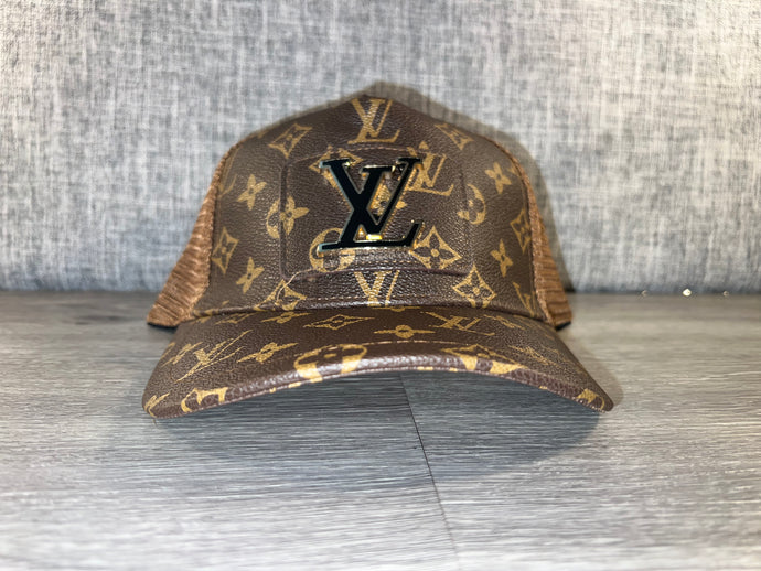 Brown Repurposed LV Trucker Hat