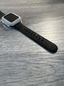Black Leopard Engraved 38mm 40mm & 41mm Silicone Apple Watch Bands
