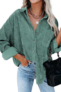 Mint Green Corduroy Long Sleeve Button Up Top