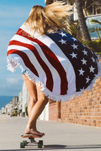 Load image into Gallery viewer, American Flag Fringe Terry Beach Towel
