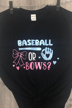 Load image into Gallery viewer, Baseball or Bows Gender Reveal Shirts