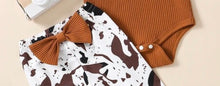 Load image into Gallery viewer, Caramel Bodysuit &amp; Cow Print Pants Set