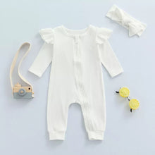 Load image into Gallery viewer, White Knit Ribbed Ruffle Bodysuit Romper W/ Headband