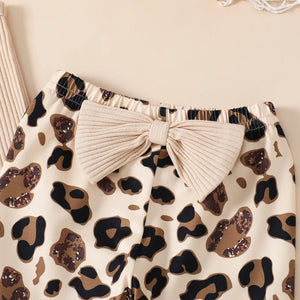 Tan Bodysuit & Leopard Print Pants Set